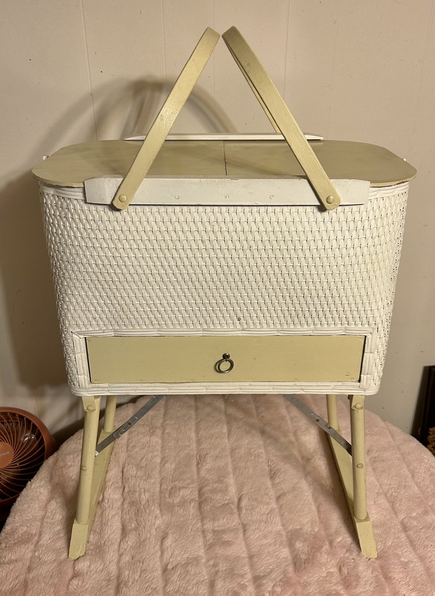 Vintage Folding Leg Sewing Basket