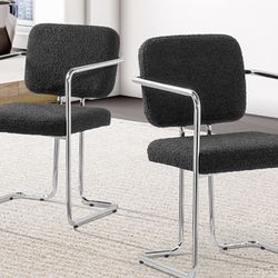 Set Of 4, Black Boucle Dining Chairs