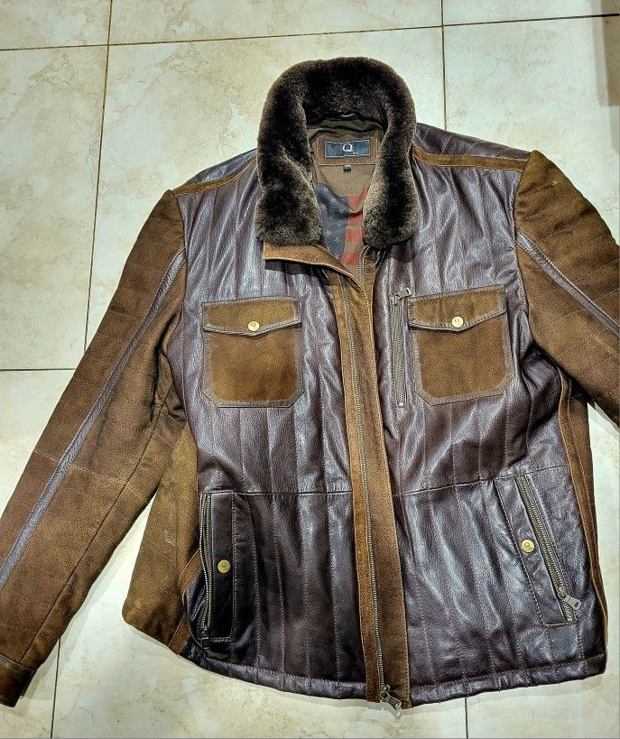 Q by Flynt Brown Leather Jacket 2XL But Fits Like XL) Nice And