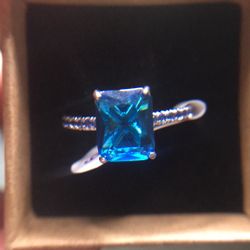 New Blue Aquamarine And Sapphire Ring Size 9