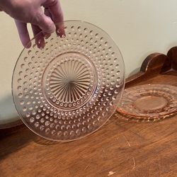 Pair of vintage pink glass plates