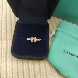 Tiffany 18k Rose Gold Diamond T Wire Ring Size 7 