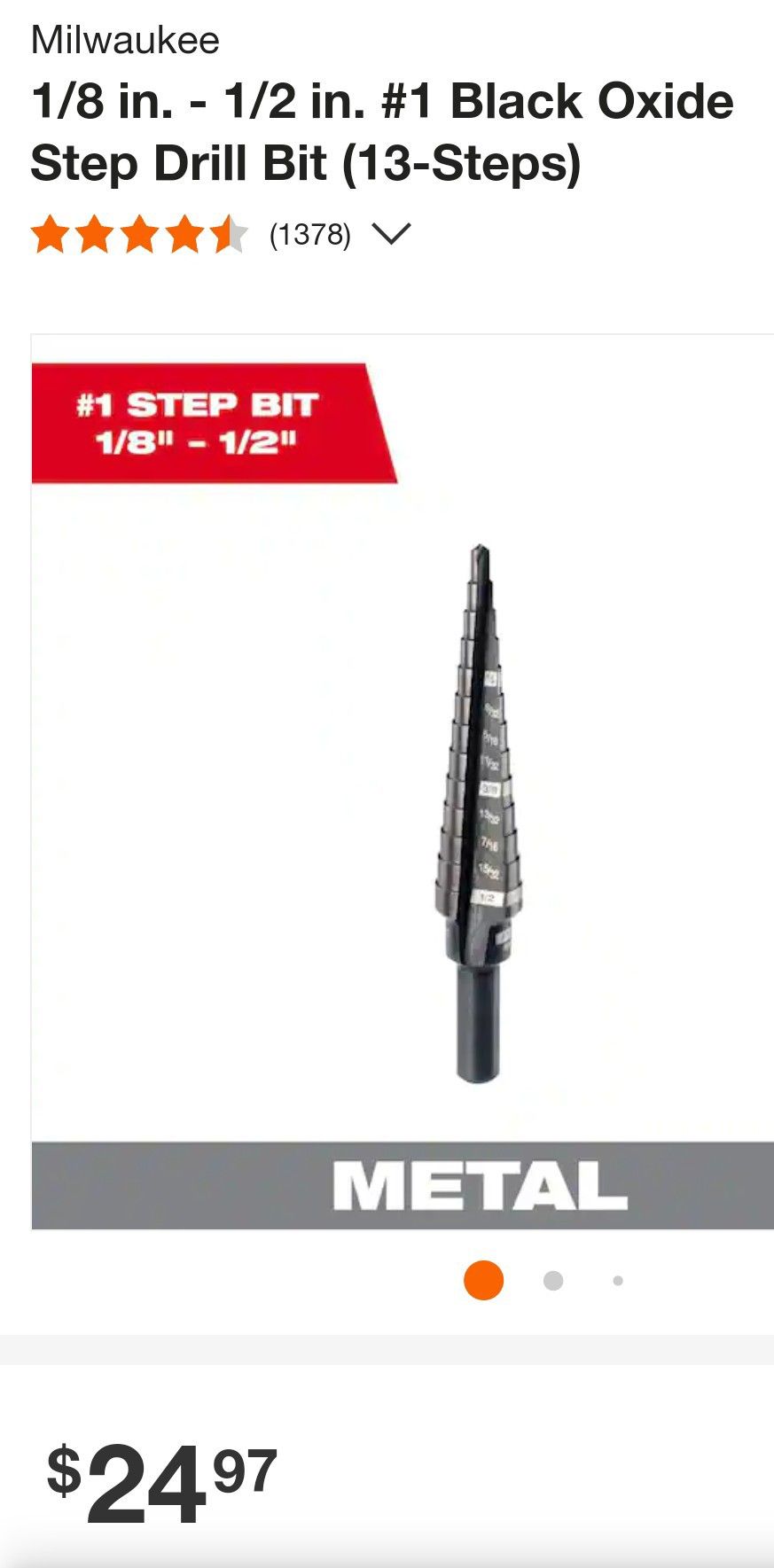 Milwaukee
1/8 in. - 1/2 in. #1 Black Oxide Step Drill Bit (13-Steps)