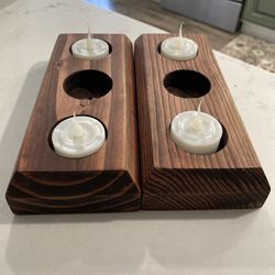 Set of 2 Solid Wood Tealight Candle Holders - Gorgeous rich color & grain