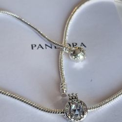 Pandora Necklace With Charm 💯 %silver 9.25 