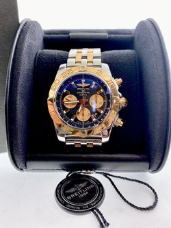 Breitling Chronomat CB0110 TwoTone 18KT Rose Gold and Stainless Steel Men's Watch Automatic Gold Blue Dial with box and papers (FULL SET)