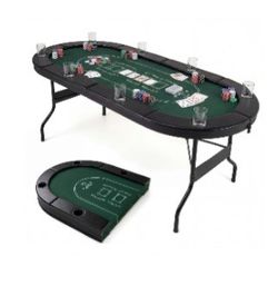 Foldable Poker Table 8 Player 182CM Oval No Assembly Required-Green