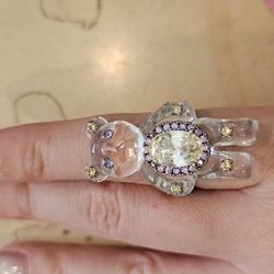 Designer Ring Clear Yellow Crystal Bear 