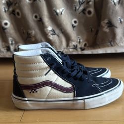 VANS Off The Wall High Top Sneakers Navy Cream White Canvas Lace Up