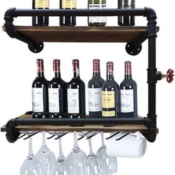 Wall Mounted Wine Racks with 4 Stem Glass Holder