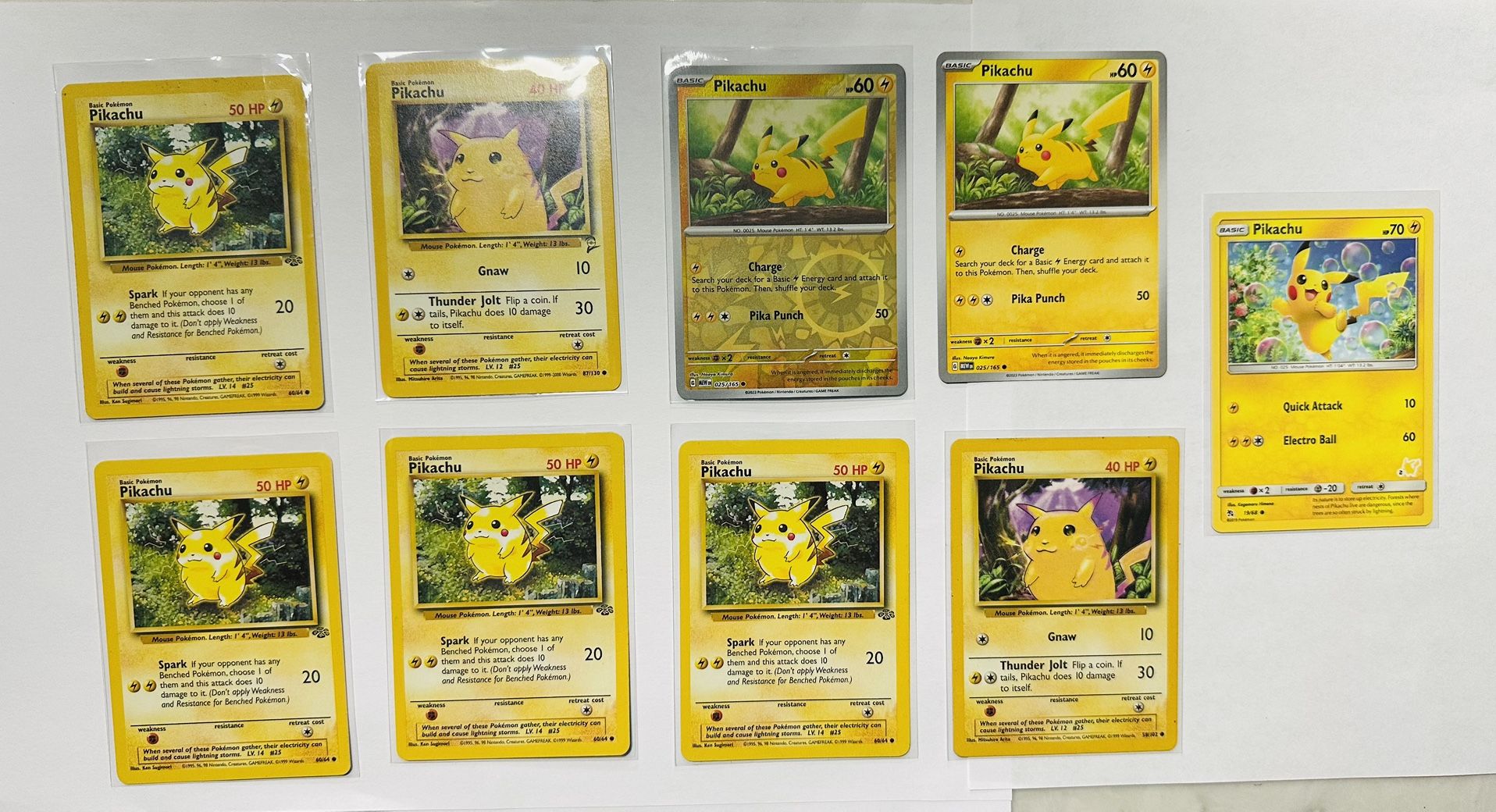 Vintage Pikachu Lot (9)– WOTC Base Set – Yellow Cheeks – 1999 Pokémon