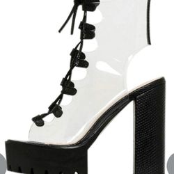 IDAWIVI Women's Platform High Heels Strap Peep Toes Dress Clear Shoes White Green Black Wedding Banquet Beautiful Sandals Summer(Black-41)  Size 9.5