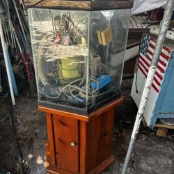 50 Gallon Hexagon Fish Tank With Rolling Cabinet