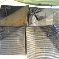 Artist Signed Pottery Dragonfly Sushi Plates / Appetizer Plates- set of 4 (all slightly different)  Hand thrown - all slightly different in color… Sli