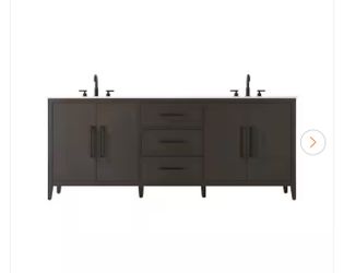 84 in. Double Sink Mocha Brown Bath Vanity with White Engineered Marble Top