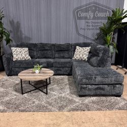 🛋️ Fluffy Charcoal Sectional Sofa w/Chaise (Delivery Available!! )