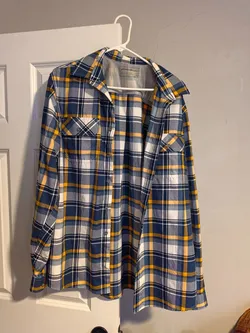 Eddie Bauer Mens XL Tall Blue Yellow Plaid Flannel Shirt
