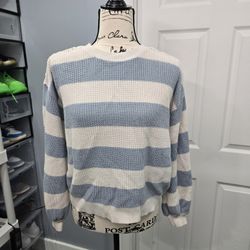 Lauren Ralph Lauren Suéter A Rayas Azul Crema Talla M Algodón Cordones