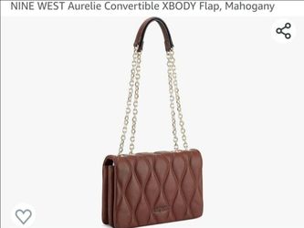 New Womens Purse Handbag NINE WEST Women's Aurelie Convertible Flap Crossbody Bag MAHOGANY Bolsa Nueva De Mujer