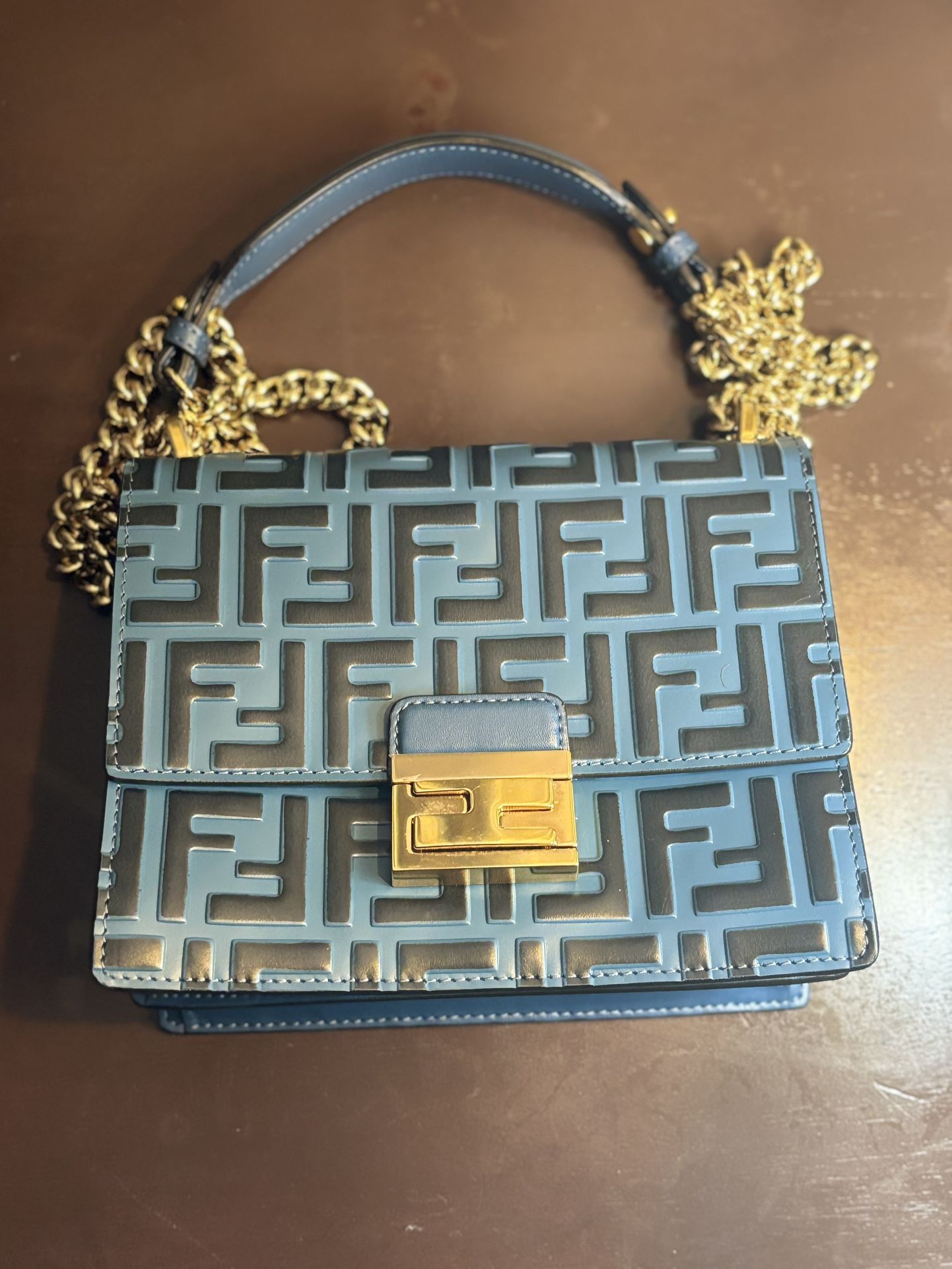 Vitello Liberty Bi-color FF 1974 Embossed Small Kan U Shoulder Bag Maya Blue