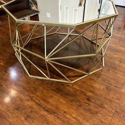Octagon 🛑 Gold Abstract Mirror Top Table 
