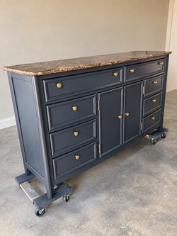 Dark Blue Dresser with Marble Top