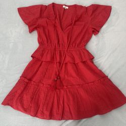 Red Summer Cotton Dress With Tassels 