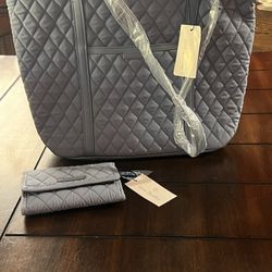 Vera Bradley Small Trimmed Vera Tote & Wallet- Rustic Blue  - NWT