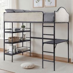 METAL LOFT TWIN BED ,DESK AND SHELVES  (FORLIO)$479  DELIVER AVAILABLE  