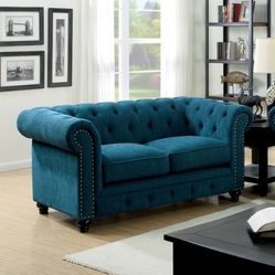 Dark Teal Blue Love Seat Very High End Very Well Made 
