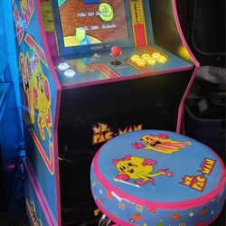 Custom Ms Pac Man Arcade 1up With Over 12,000 Games and Matching Stool 