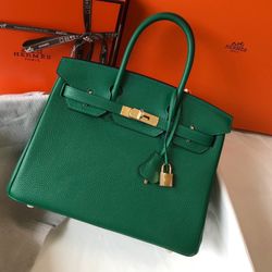 Hermes Birkin Sellier 25 Bag Vert Jade Gold Hardware Epsom Leather