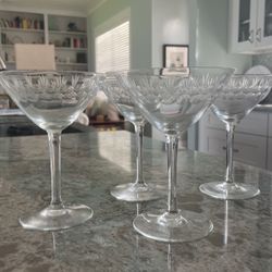 Set Of 4 Crystal Etched Martini Glasses