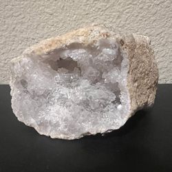 Geode with White Calcite Crystals Opened Morocco 