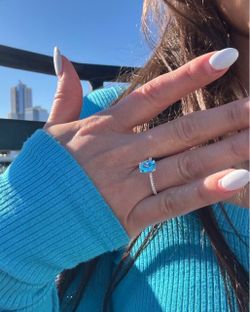 Swiss Blue Topaz & Natural Diamond Ring
