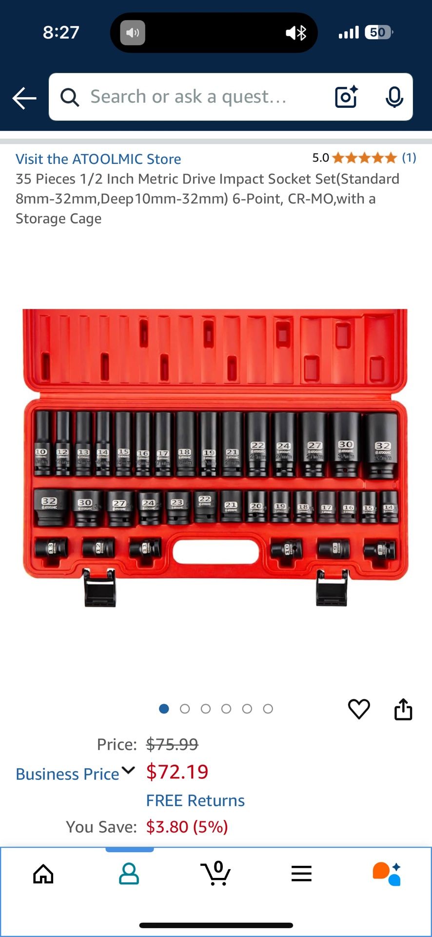 35 Pieces 1/2 Inch Metric Drive Impact Socket Set(Standard 8mm-32mm,Deep10mm-32mm) 6-Point, CR-MO,with a Storage Cage