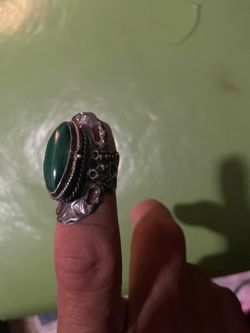 Rare 925 Sterling Silver Mexico Real Malachite Poison Ring