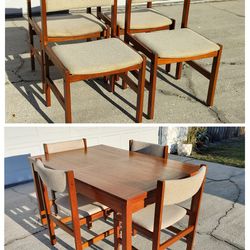 Teak Expandable Dining Table - Danish Modern - Mid Century Modern - Vintage With 4 Teak Dining Chairs