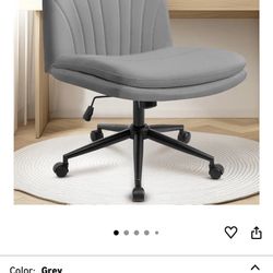 Brand New Grey Vegan Leather Wide Seat CrissCross Height Adjustable Rolling Office/Vanity Chair