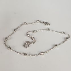 925 Sterling Silver Beaded Adjustable Anklet 10"