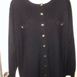 Dress Barn Size X14/16 Black Sweater With Gold Accent Buttons