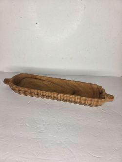 Vintage Hand Carved Scalloped Wood Dough Bowl Rustic Primitive Server Boho