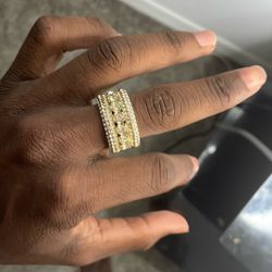 Yellow Gold Men's Ring with Eternity Lab Diamonds Custom Made Band