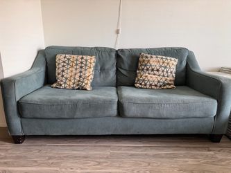 Teal Blue-Gray Fabric Three-Seat Sofa