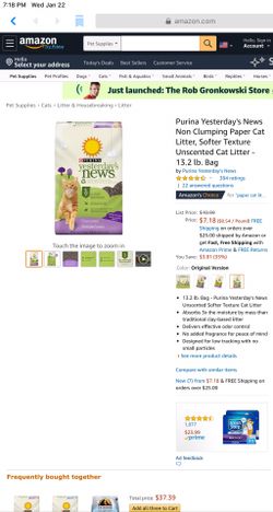 Purina Yesterday's News Non Clumping Paper Cat Litter, Softer Texture Unscented Cat Litter - 13.2 lb. Bag