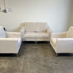 Corduroy Sectional Sofa Set - 3-Piece - Beige