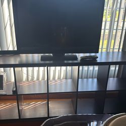 Wooden Credenza With Storage And Vizio TV