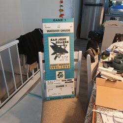 Enlarged First Season San Jose Sharks Game 1 Playoff Ticket 