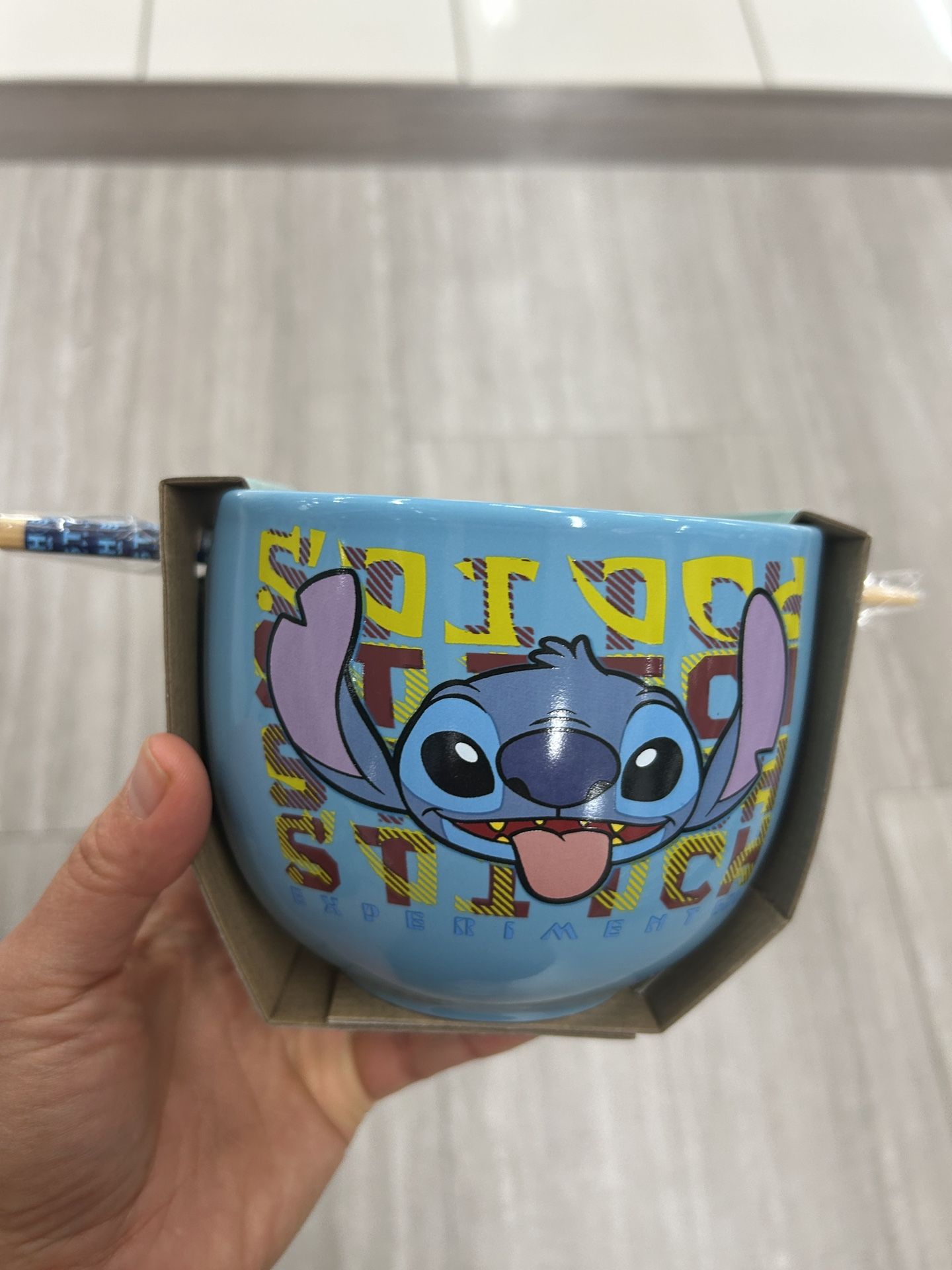 NWT Stitch Themed Bowl with Chopsticks set 20 oz