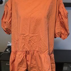 Women's Plus Size 3X Orange Short Sleeve Ruffle Detail Peplum Top Shirt Blouse